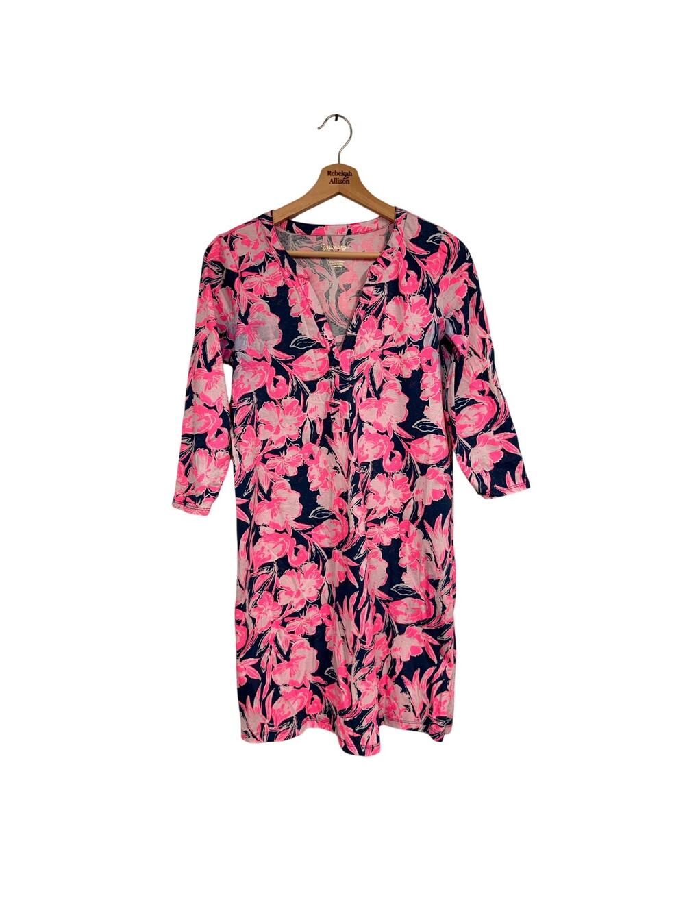 Lilly Pulitzer Daphne Inky Navy Flamingo SZ SMALL Coastal Preppy Boho Pink EUC